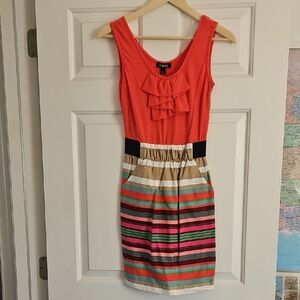 A. Byer Coral and Striped Dress